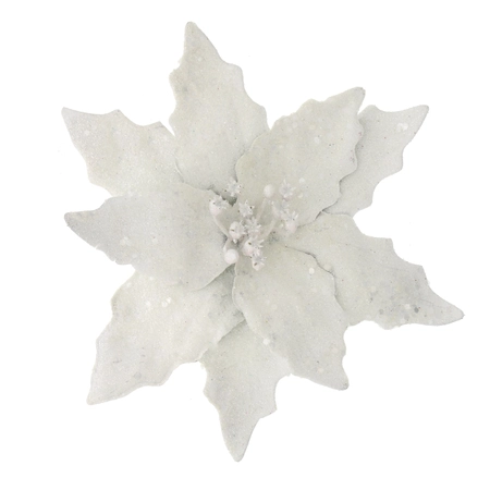 20Cm White Glitter Clip On Poinsettia - image 1
