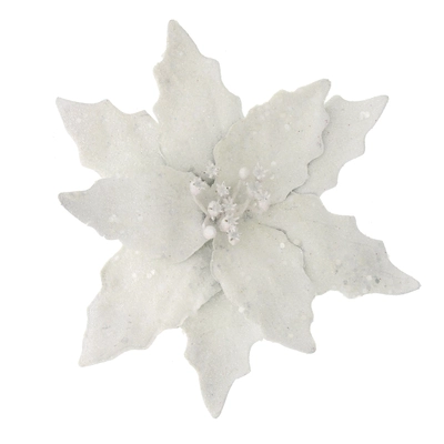 20Cm White Glitter Clip On Poinsettia - image 2
