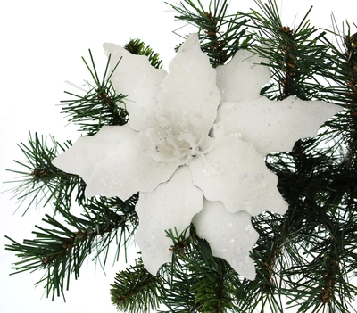 20Cm White Glitter Clip On Poinsettia - image 2