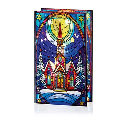21 X 13Cm B-O Lit Church With Star Stained Glass Table Top With 50 WW Led