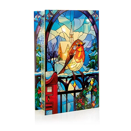 21 X 13Cm B-O Lit Robin On Gate Stained Glass Table Top With 50 WW Led