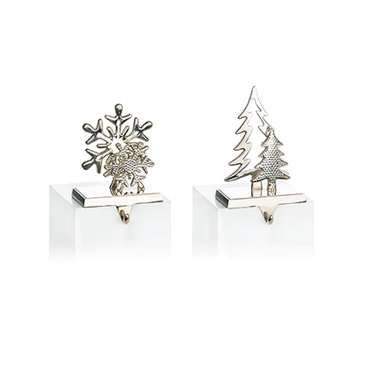 21Cm Silver Stocking Hanger 2 Asst Tree - Snowflake