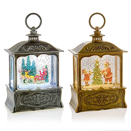 22Cm B-O Lit Santa Scene Water Spinner 2 Asst Gold - Silver