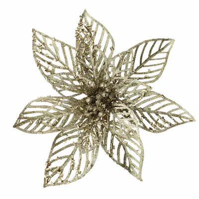 22cm champagne gold glitter clip on poinsettia