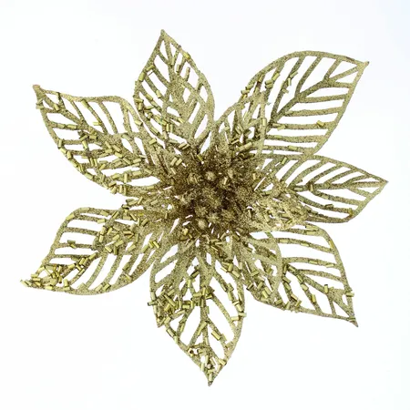 22cm classic gold glitter clip on poinsettia