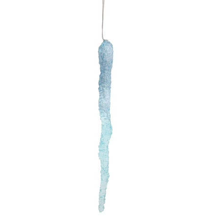 22Cm Hanging Clear Blue With Glitter Icicle