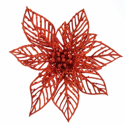 22cm red glitter clip on poinsettia