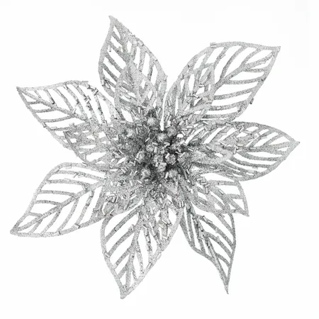 22cm silver glitter clip on poinsettia