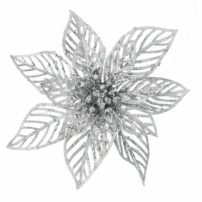22cm silver glitter clip on poinsettia