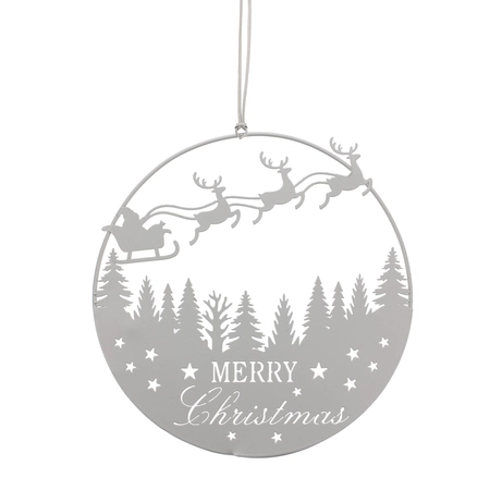 23cm hanging white metal disc-MERRY CHRISTMAS