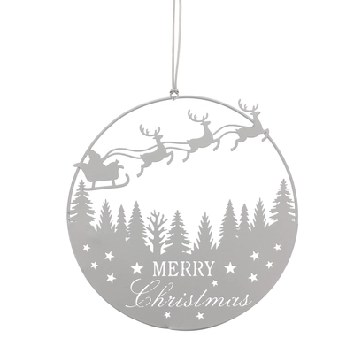23cm hanging white metal disc-MERRY CHRISTMAS