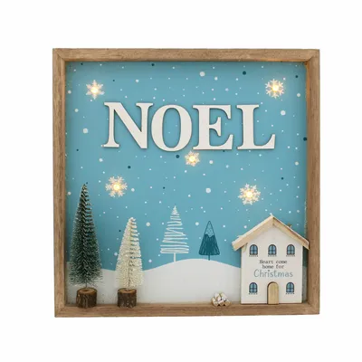24cm bo lit blue wooden NOEL sign