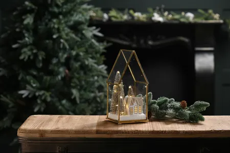 25cm bo lit glass house village scene