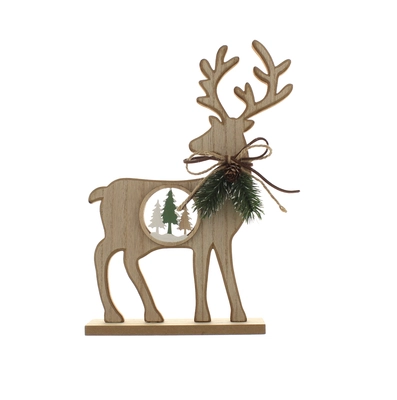 27Cm Wooden Reindeer With Tree Inside