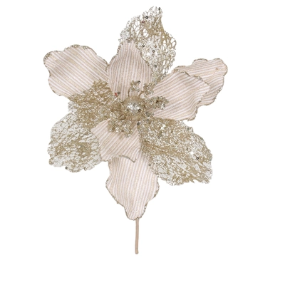 29Cm Champagne Gold Glitter/Cream Poinsettia Stem