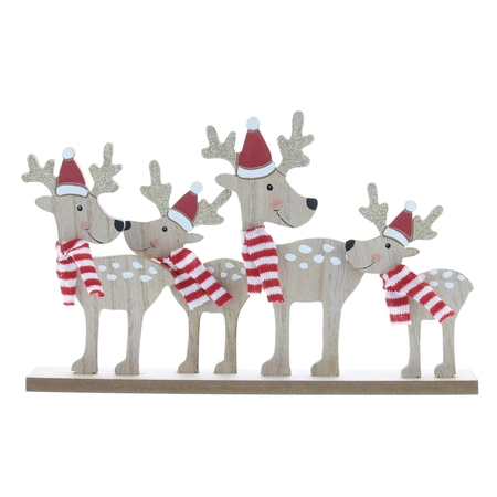 29Cm Wooden Reindeers With Red/White Scarf