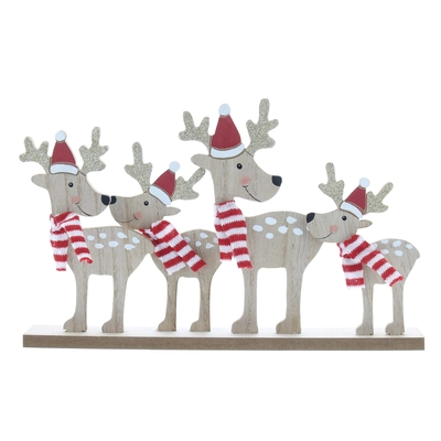 29Cm Wooden Reindeers With Red/White Scarf