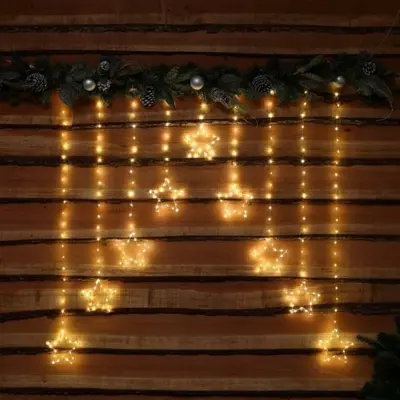 300 Warm White Micro Led Star Curtain With Silver Wire