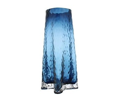 30cm blue fluted textured glass vase