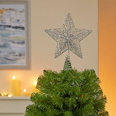 30Cm Silver Glitter Star Tree Topper