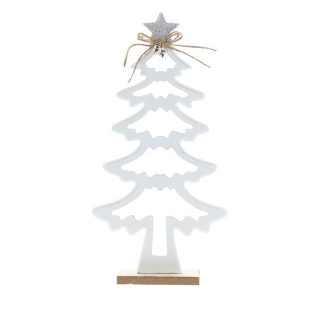 30Cm Wooden White Tree With Silver Star