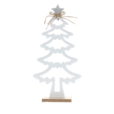 30Cm Wooden White Tree With Silver Star