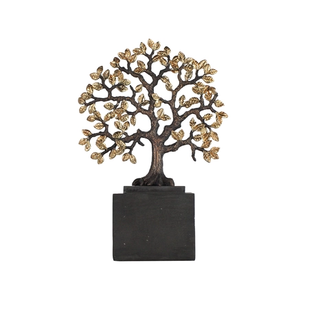 31cm antique copper polyresin tree - gold leaves