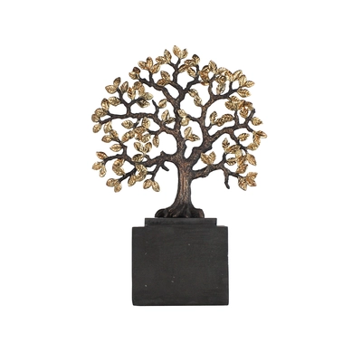 31cm antique copper polyresin tree - gold leaves