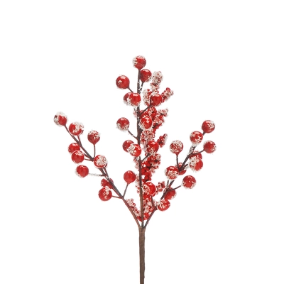 31cm frosted red berries stem