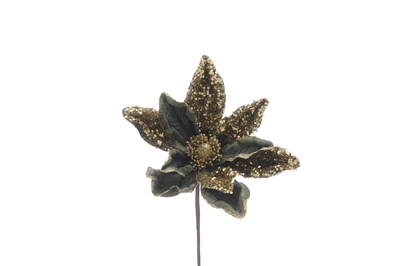 34cm dark green with gold sequins magnolia stem