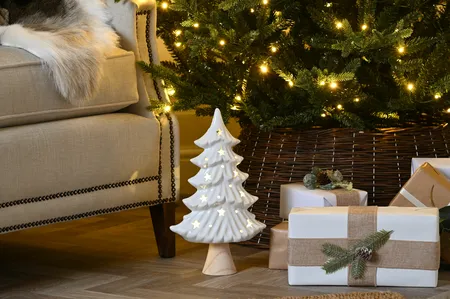 35cm bo lit ceramic white tree with wooden trunk