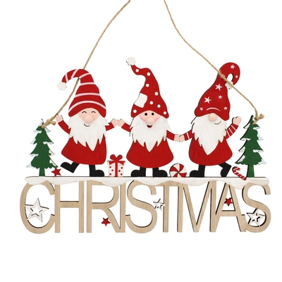 35cm hanging wooden CHRISTMAS sign-trio of gonks