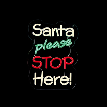 35Cm Lit Santa Please Stop Here  Neon Hanging Sign