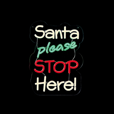 35Cm Lit Santa Please Stop Here  Neon Hanging Sign