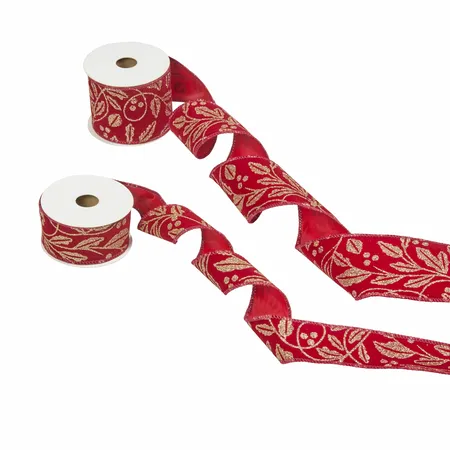 38mm Gold Holly Premium Ribbon, 3m - image 2