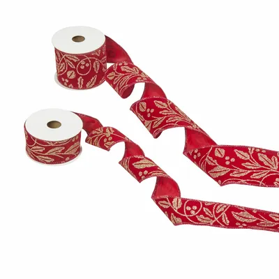 38mm Gold Holly Premium Ribbon, 3m - image 2