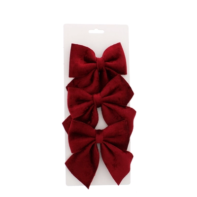 3pcs x 15cm burgundy velvet bows on backing card