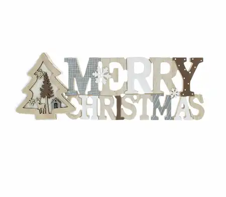 40Cm Grey/White Wooden Merry Christmas With Tree