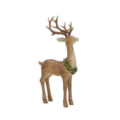 40cm wood effect standing reindeer with wreath