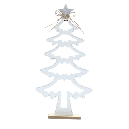 40Cm Wooden White Tree With Silver Star