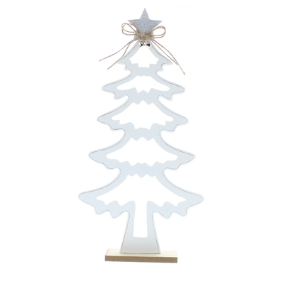 40Cm Wooden White Tree With Silver Star
