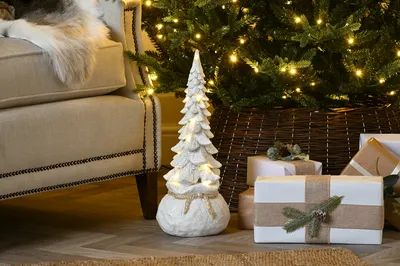 46cm bo lit ceramic white frosted tree in sack