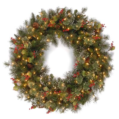 48 "Wintry Pine Wreath with battery operated LED lights