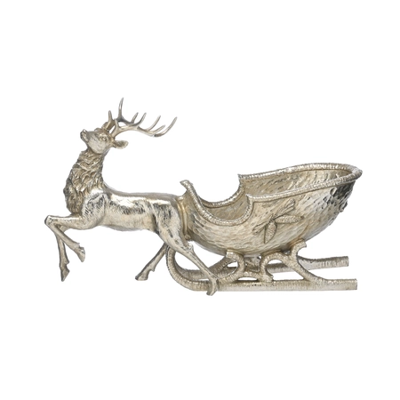 48cm antique silver reindeer pulling sleigh