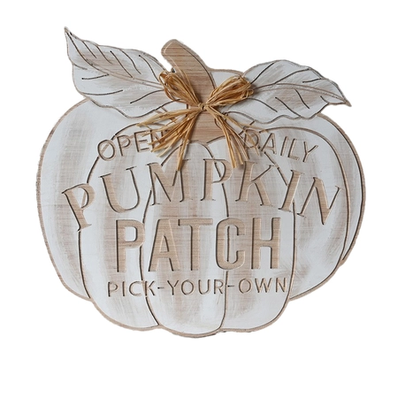 50Cm White Washed Wooden Pumpkin Patch Sign