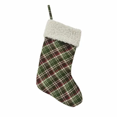 52cm green/burgundy plaid stocking