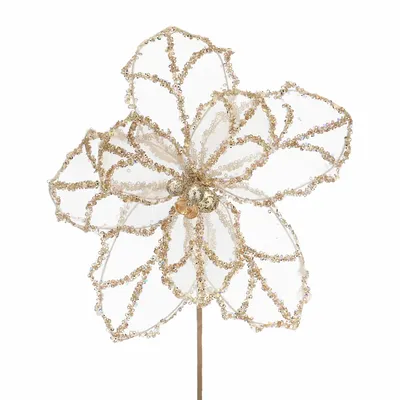 54cm champagne gold sequin holly stem