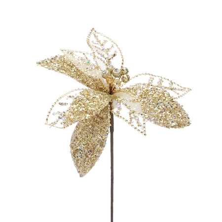 55cm champagne gold chiffon/sequin poinsettia stem