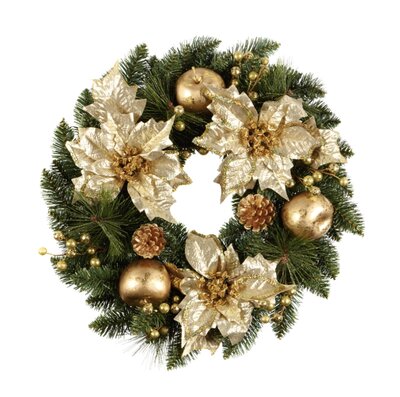 60Cm Gold Poinsettia Wreath With Gold Baubles