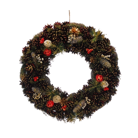 60Cm Red Pinecone Wreath